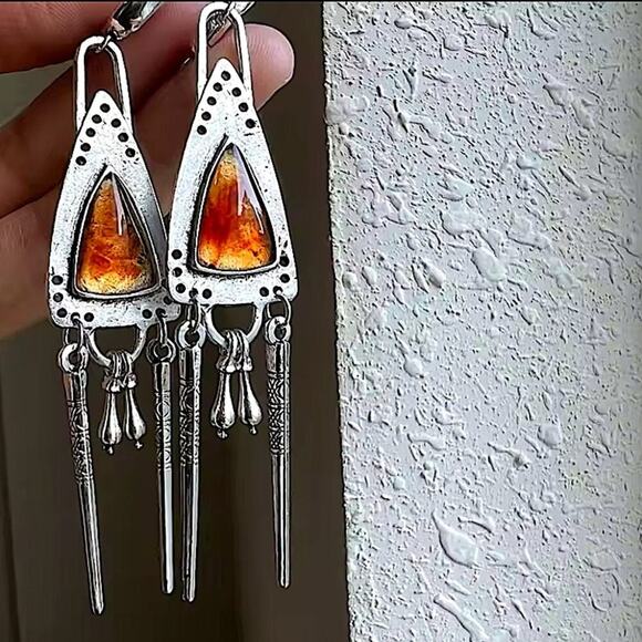 Boho Fringe Citrine Zircon Drop Earrings Vintage Women Wedding - Picture 1 of 1